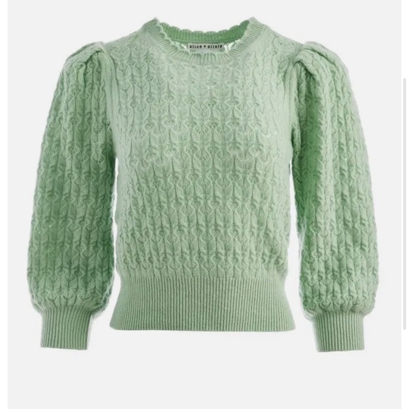 Alice + Olivia Sweaters - Alice + Olivia Doris Scalloped Trim Puff Sleeve Cashmere Pullover Sweater